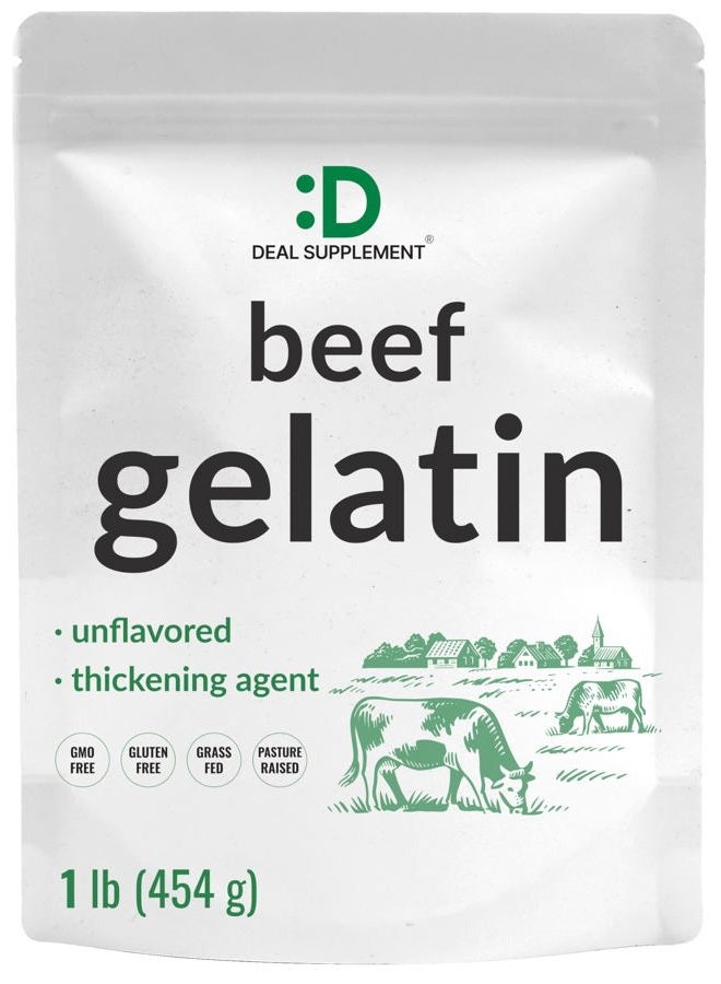 DEAL SUPPLEMENT Unflavored Beef Gelatin Powder, 1lb – Grass Fed & Pasture Raised Bovine – Natural Thickener & Stabilizer for Cooking & Baking – High Collagen Protein Source – Non-GMO, Keto Friendly - Image 1